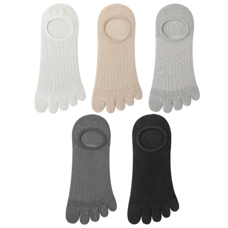 Modal five-finger ultra-thin boat socks in black, dark grey, khaki, light grey and white colours