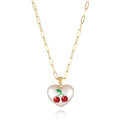 Geometric fruit pendant necklace on adjustable 21-50cm chain with strawberry, pineapple, apple, cherry, and pear colour options