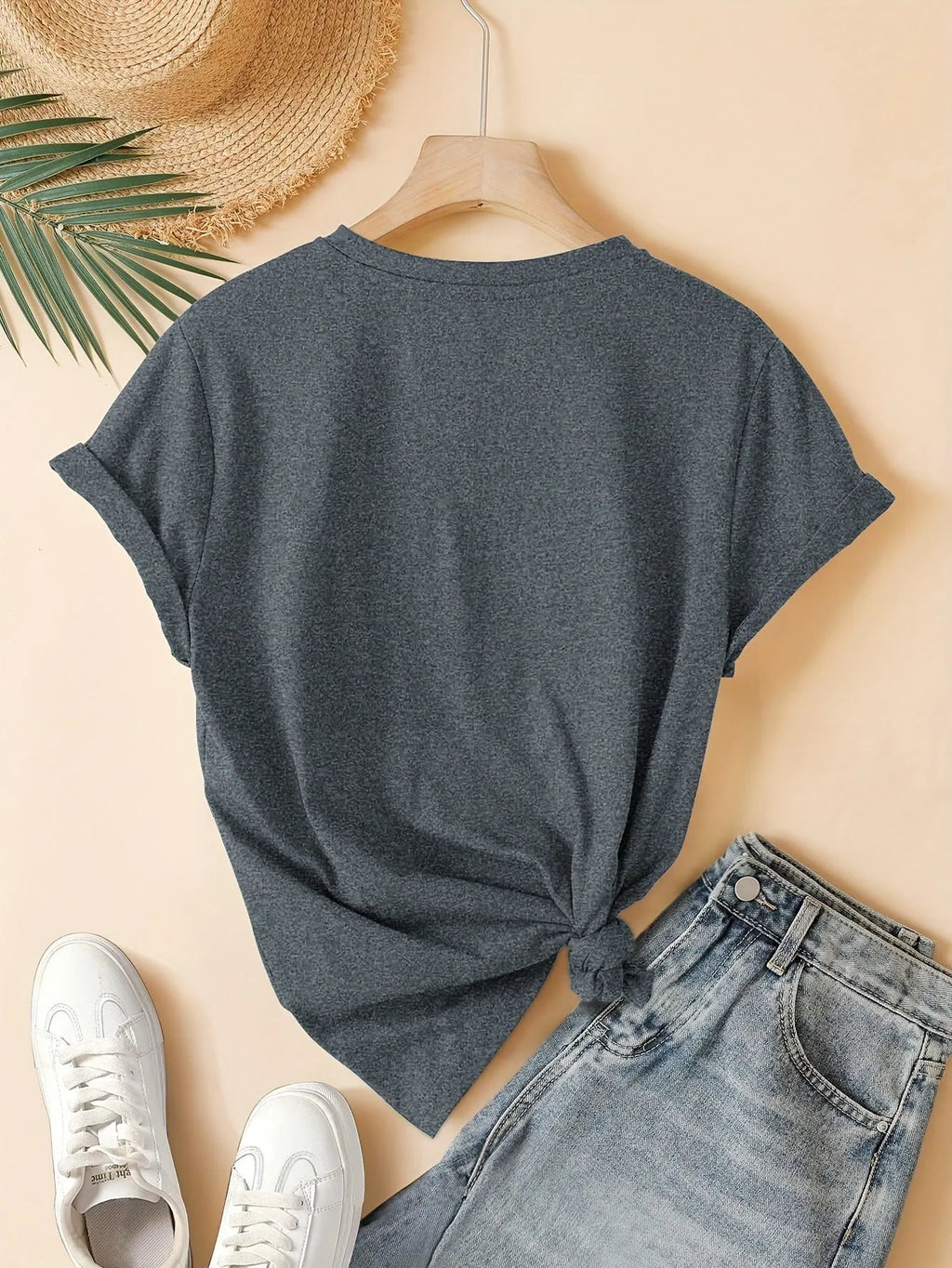 Women's pure cotton t-shirt with Chinese art retro printing in blue