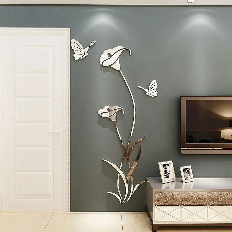 Lily 3D stereo acrylic wall sticker in pink and silver available in multiple sizes for home decoration