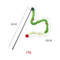 Cat wand toy with colourful feather and bell plush strip on 41cm pole