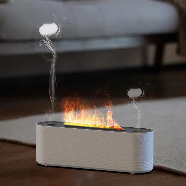 Black flame air humidifier and aroma diffuser with LED lights and water tank