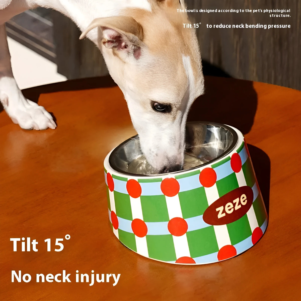 Raised metal pet bowl with high leg, melamine and 304 stainless steel, 17cm wide, 9.5cm high, retro or polka dot