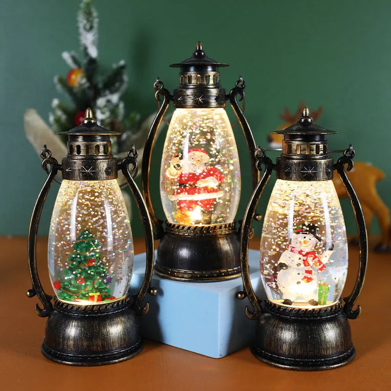 Portable oil lamp crystal ball desktop decoration with snowman design and paper-style finish.