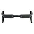 Carbon fibre road bicycle handlebar with double line design shown in red and black colour options.