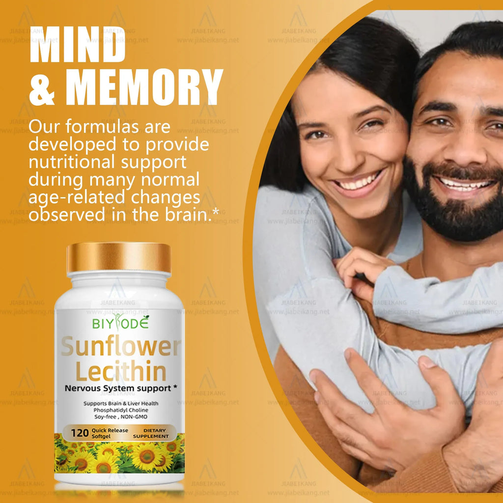 Bottle of 120 sunflower lecithin softgel capsules for daily supplement use