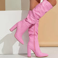 Women's pointed white high heel boots with side zipper and super high heels for autumn winter wear