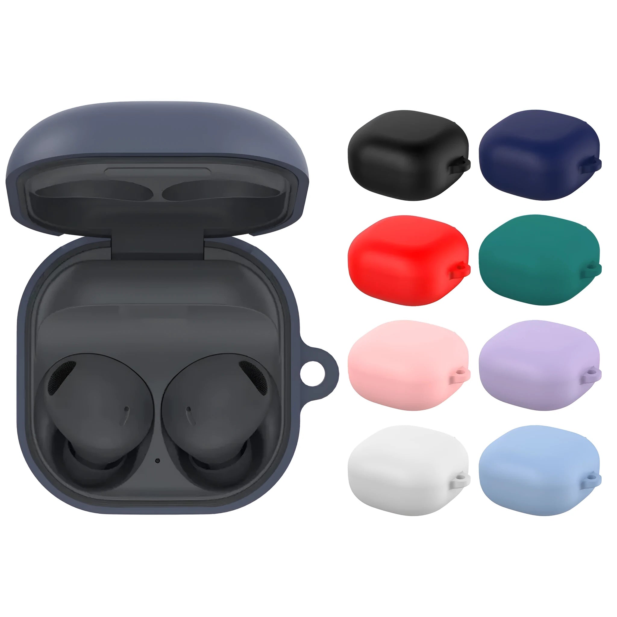 Liquid silicone protective sleeve for Samsung Galaxy Buds2 Pro in black with runner buckle