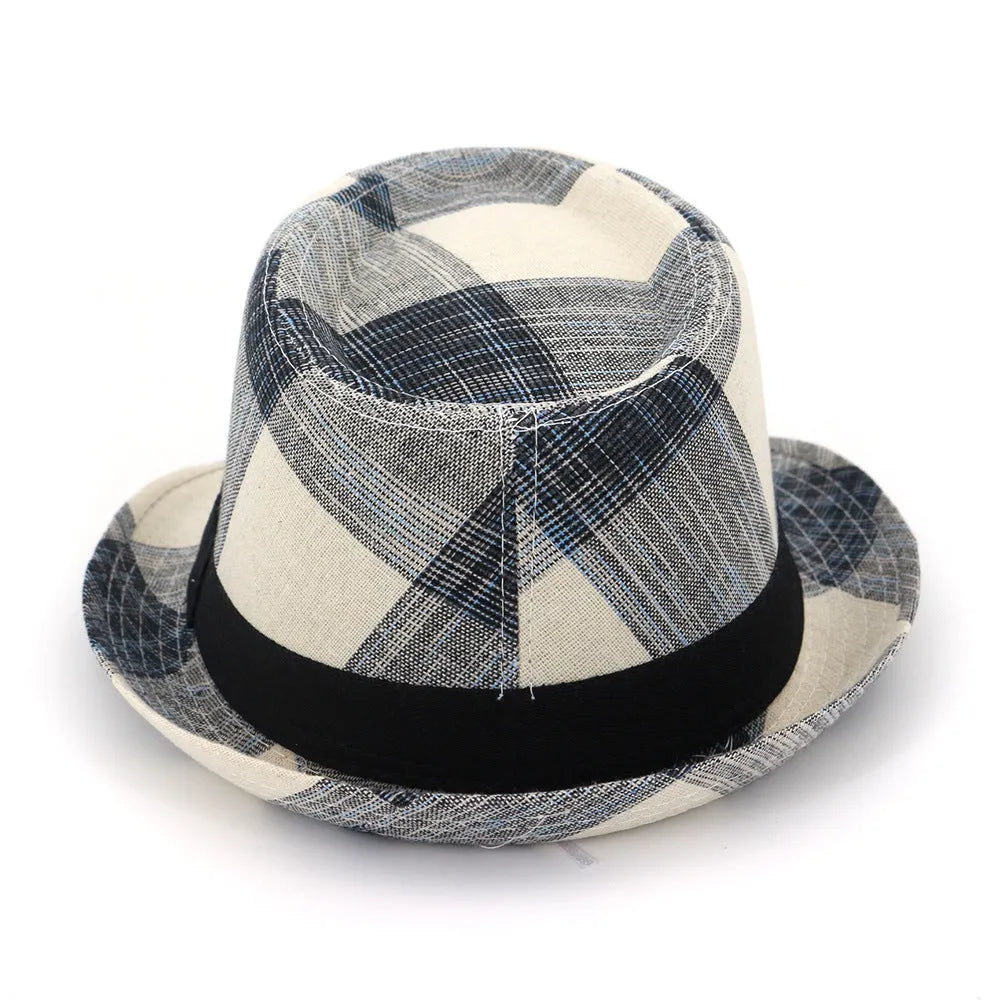 A black or blue polyester straw-style sun hat with a bell crown and medium brim on a neutral background.