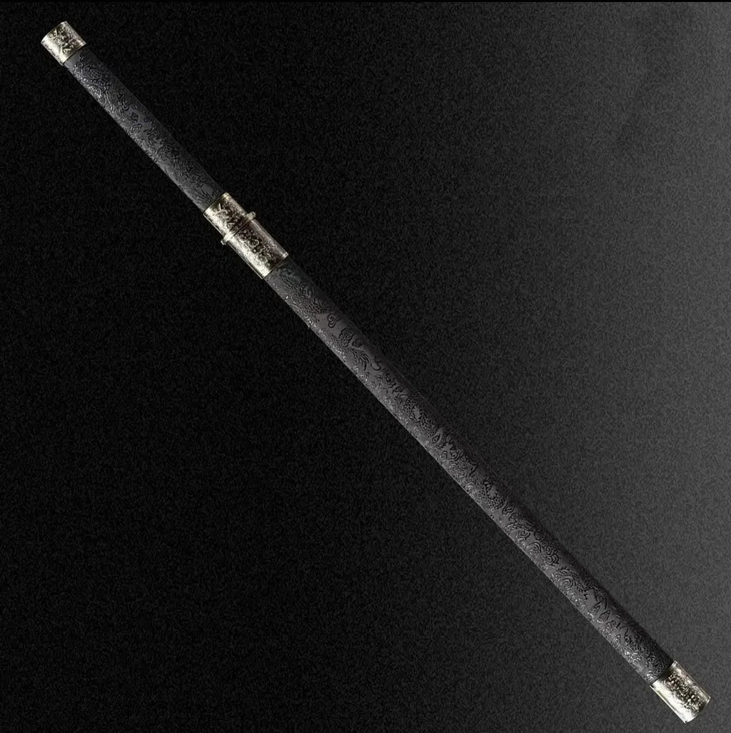 Taizong integral Tang Dynasty horizontal sword with 105cm 65 manganese steel blade and leather scabbard