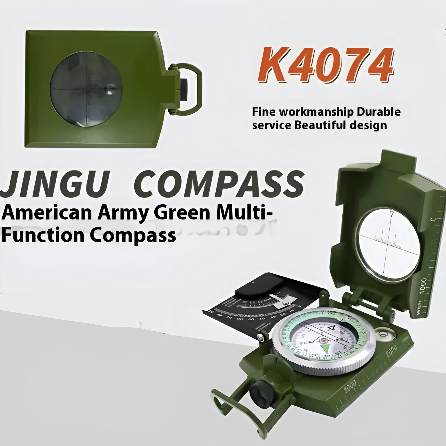 K4074 professional outdoor metal compass with hanging rope on grey background showing 10cm dimensions