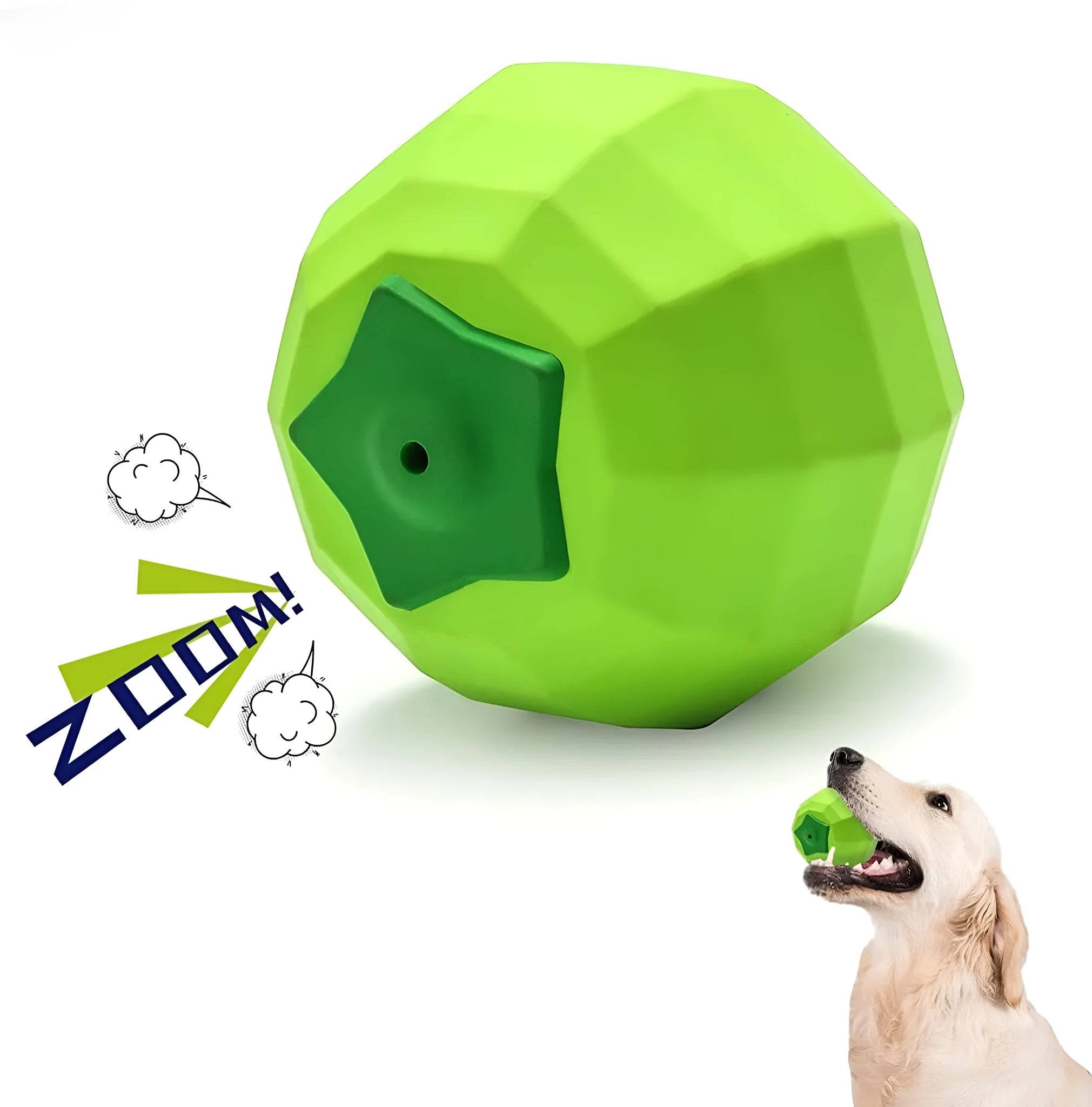 Green natural rubber squeaky dog chew toy ball for large breed aggressive chewers.