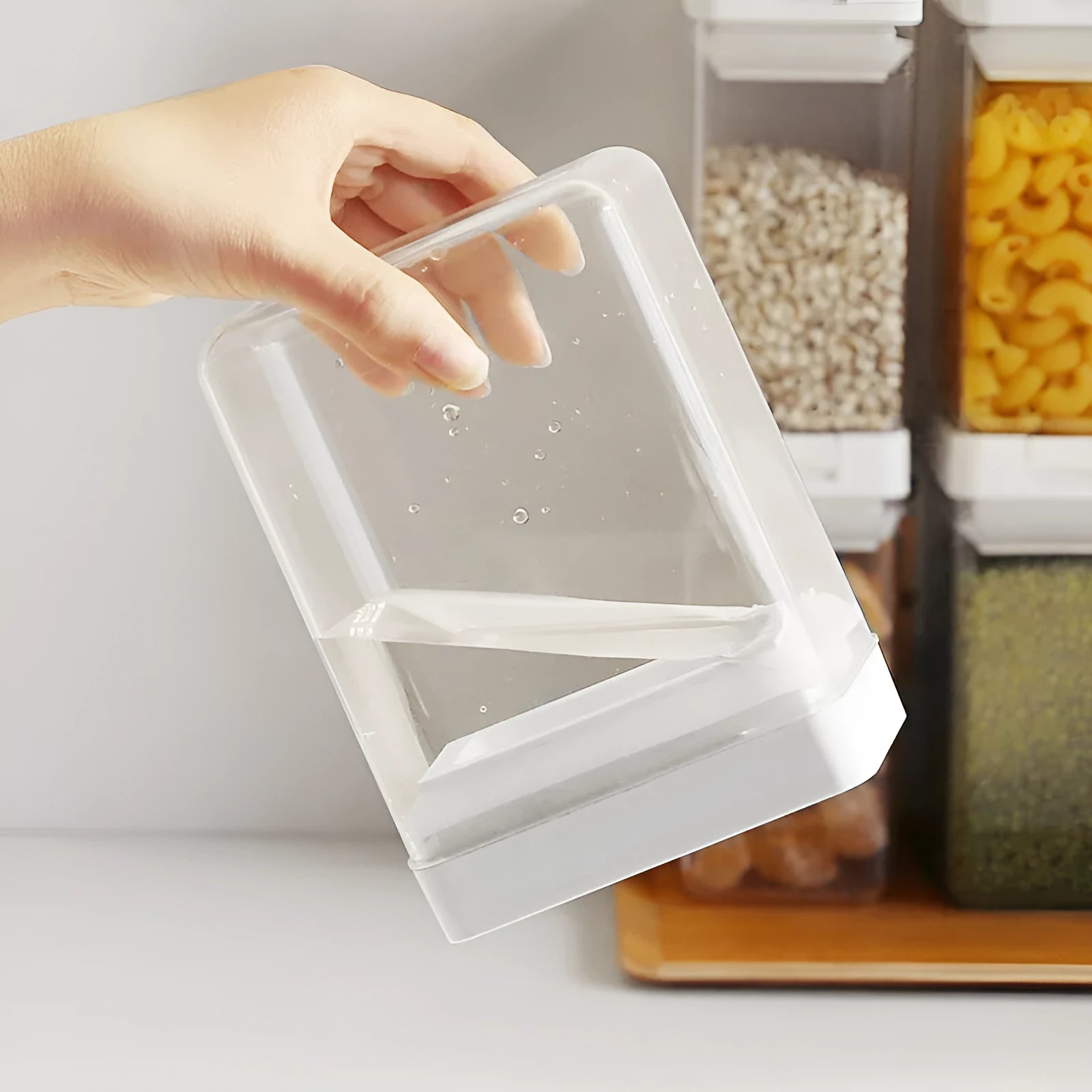 White Japanese-style transparent plastic grain storage container with 400ml capacity