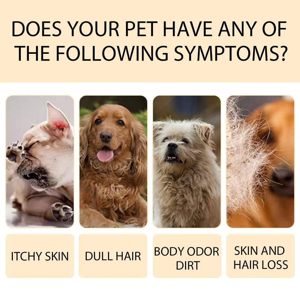Bottle of mild pet shampoo for dogs for softening and detangling coat, shown in 100ml and 300ml size options.