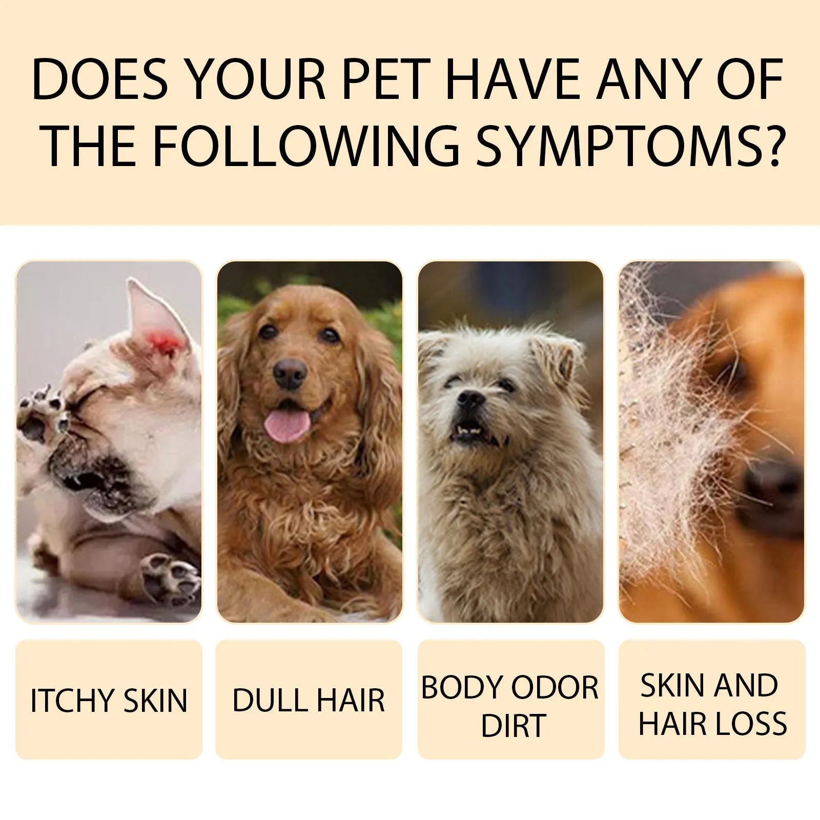 Bottle of mild pet shampoo for dogs for softening and detangling coat, shown in 100ml and 300ml size options.