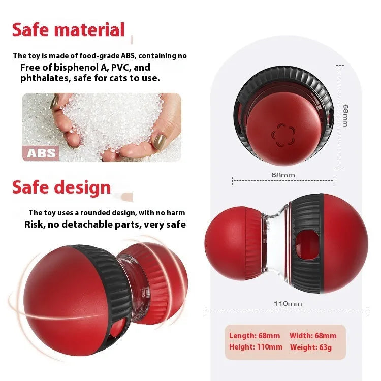 Rotating funny cat sound food dropping ball toy in super ball colour, plastic construction