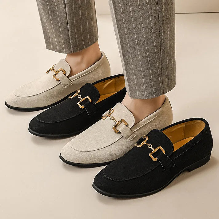 Men's black PU suede look Gommino driving shoes casual slip-on loafers
