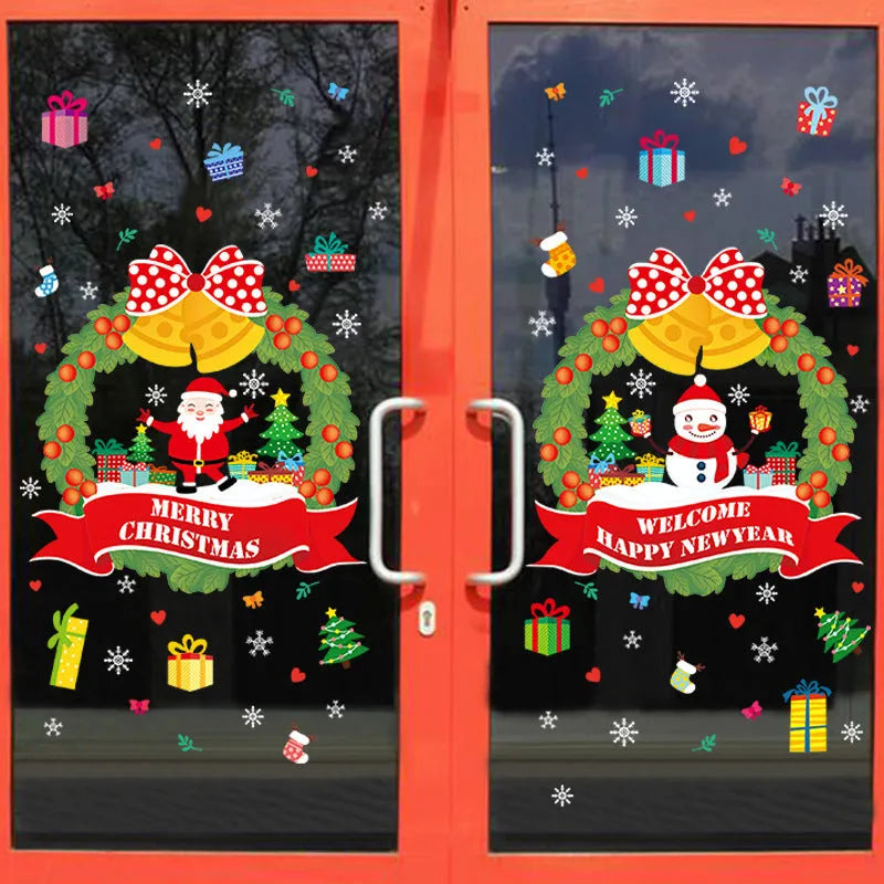 Two large PVC static Christmas wall stickers with cartoon pattern for non-adhesive bedroom decoration