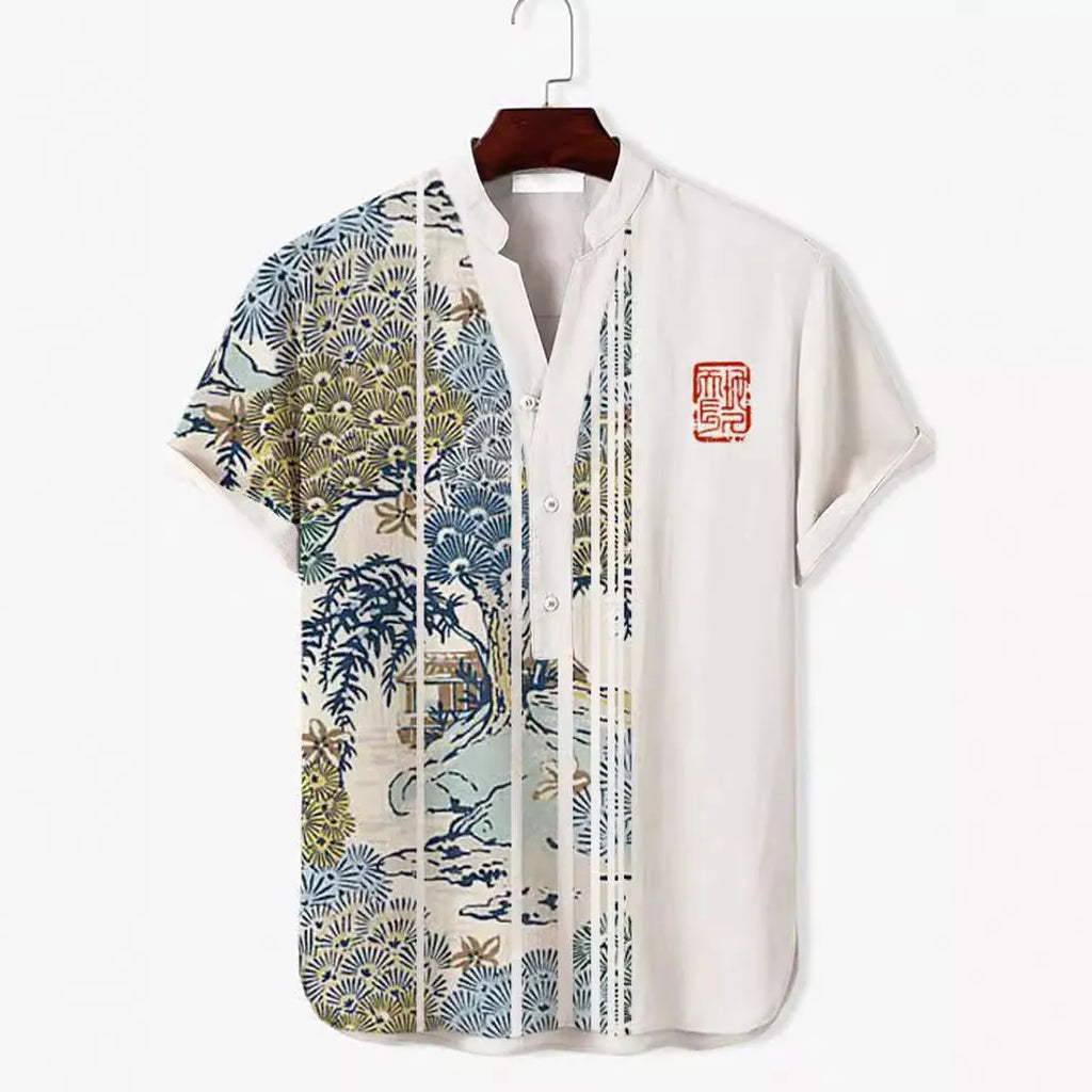 Man wearing a short sleeve t-shirt with a detailed 3D digital animal graphic print on the front.
