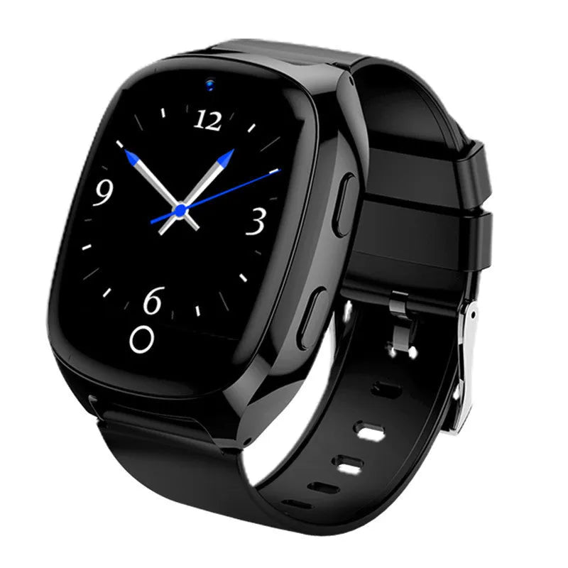 Black GPS tracker smartwatch with 1.54-inch touch screen showing health monitoring display