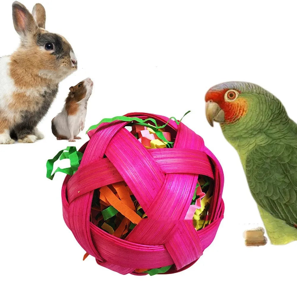 Three natural bamboo woven foraging toy balls 6cm diameter for small pets and birds
