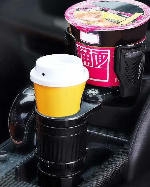 Black carbon fibre pattern car cup holder with retractable adjustable base for 6.5-10cm diameter cups
