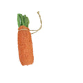 Natural loofah carrot chew toy 20cm for small pets, woven texture on white background