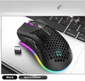 Hollow shell luminous wireless mouse with receiver in cyan colour
