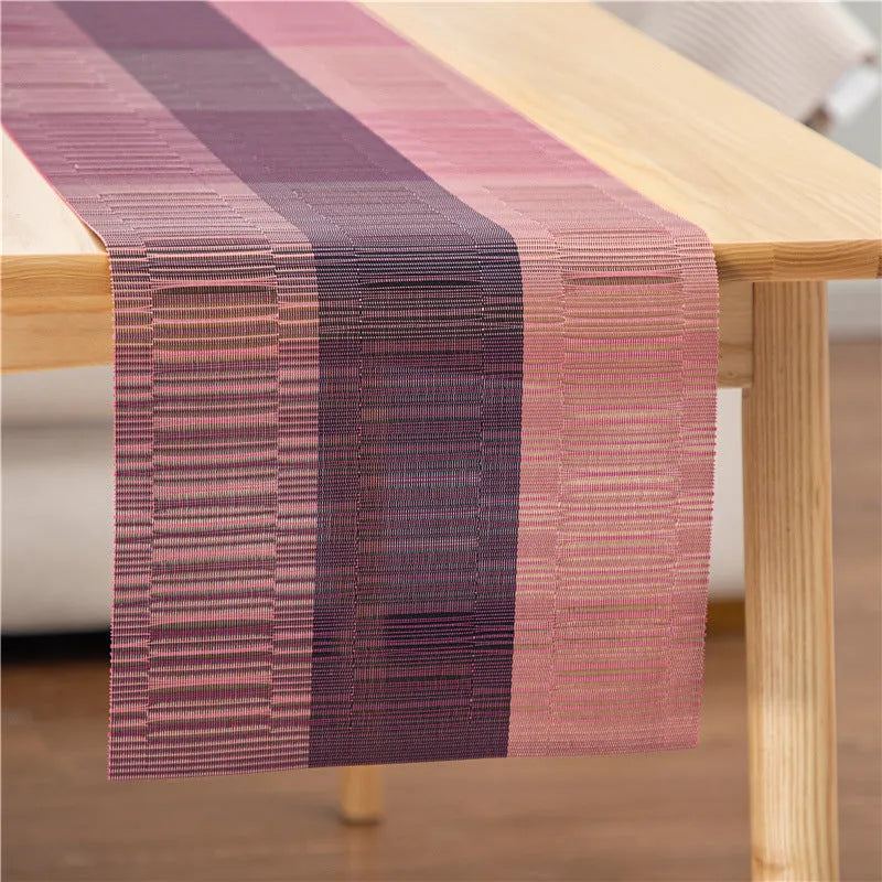 PVC non-slip placemat in gradient bamboo design protecting a kitchen countertop.
