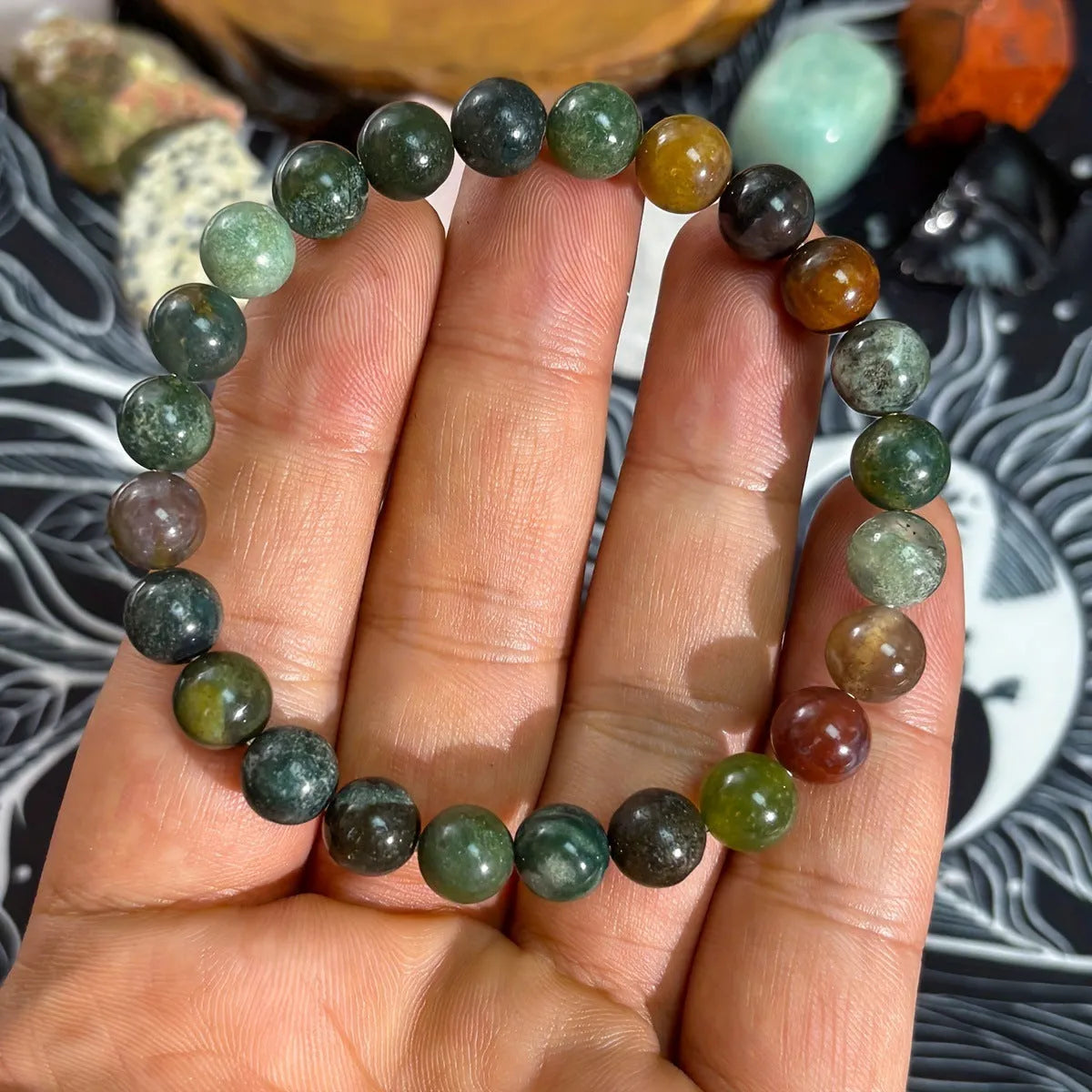 Handmade glass coloured glaze beaded bracelet with 8mm transparent beads unisex design