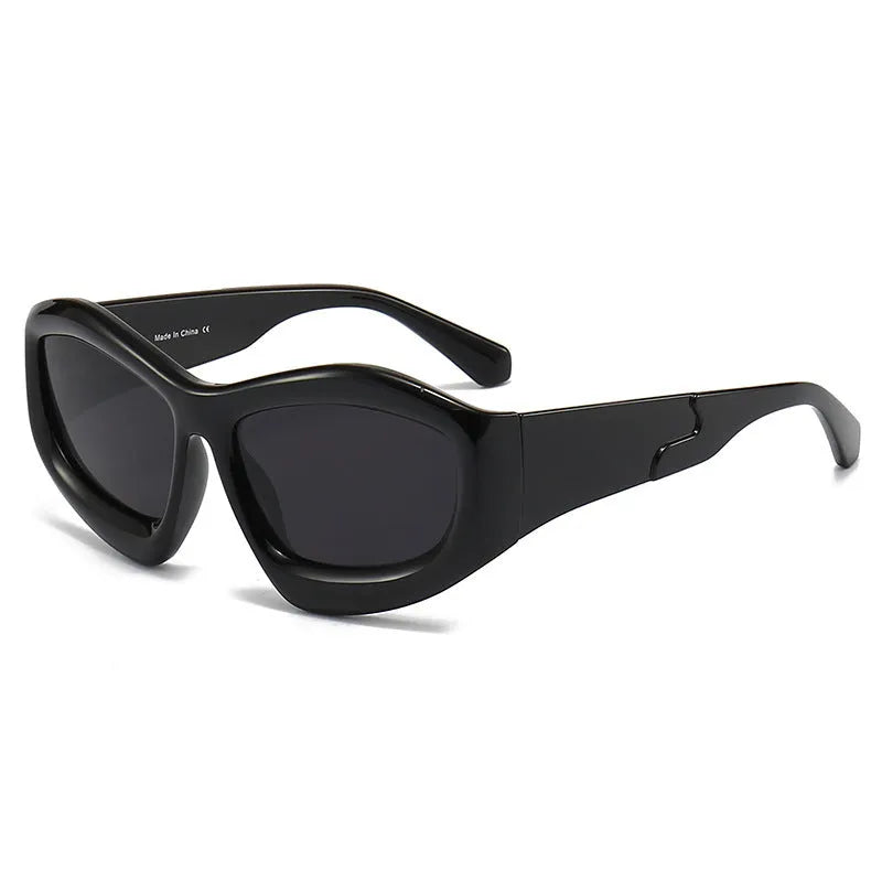 Men and women concave shape sun glasses with black frame and black grey lenses for outdoor riding cycling and driving