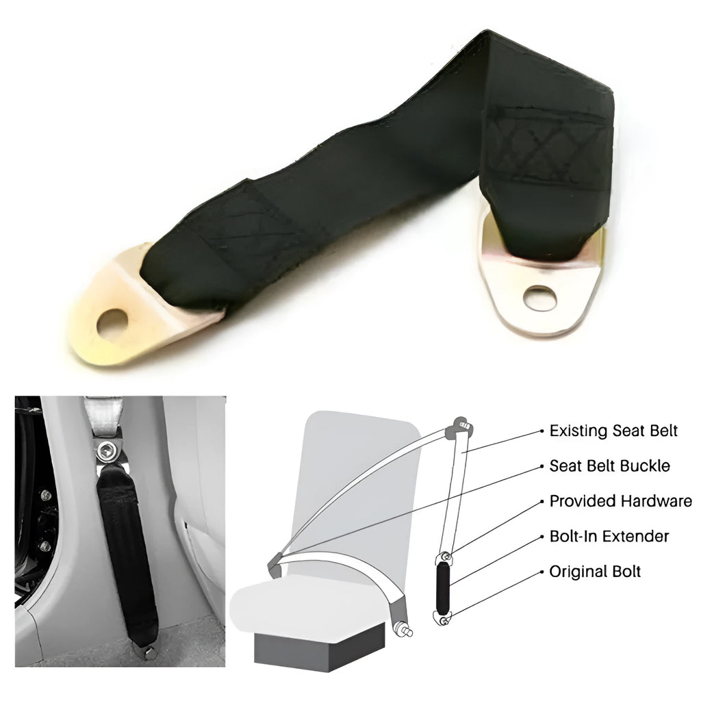 Polyester door latch and stop belt kit with fixing screws and nuts for vehicle doors.