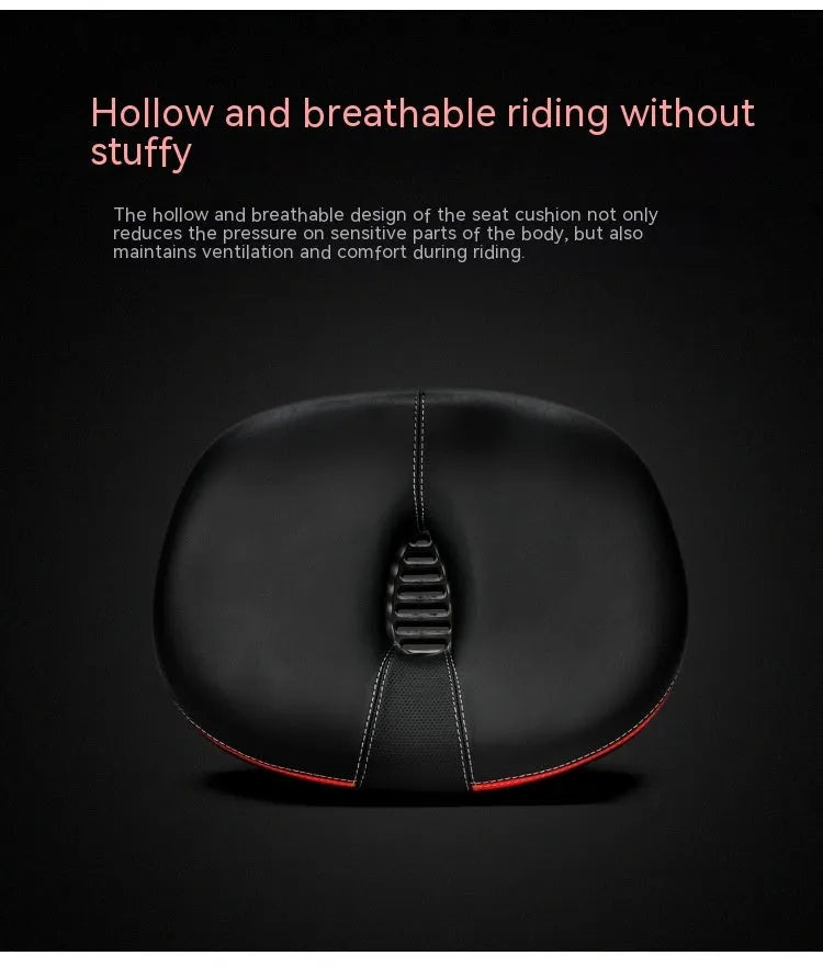 Large 210x270mm mountain bike saddle with thickened rubber ball cushioning in red colour with reflective sticker