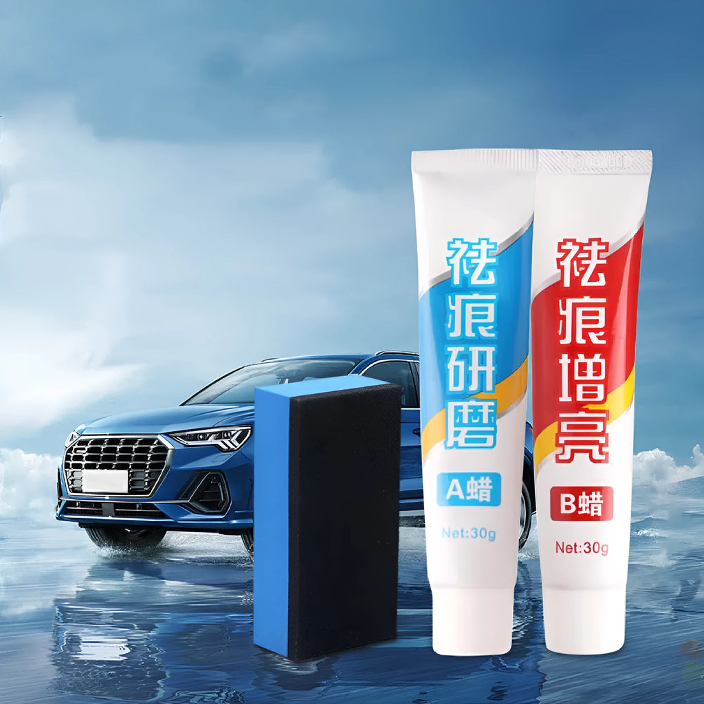 Car repair wax kit with A and B wax containers and frosted sponge mop for automotive paint scratch removal and polishing