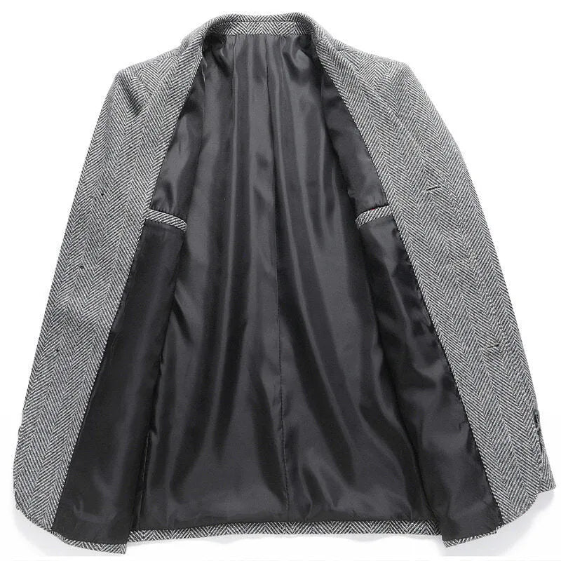 Men's loose-fit solid-colour casual coat in black, shown on a hanger.