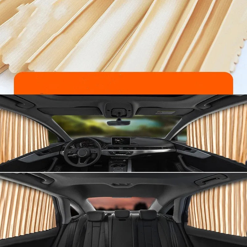 Auto retractable car sunshade sunscreen with roller shutter mechanism in thick opaque cloth material