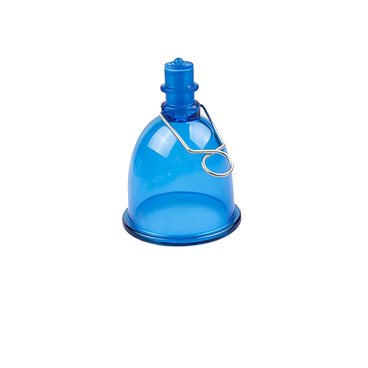 Blue silicone male masturbator cup stretch exerciser in small, medium, and large sizes