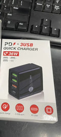 20W PD fast charger with four USB ports in black or white colour options