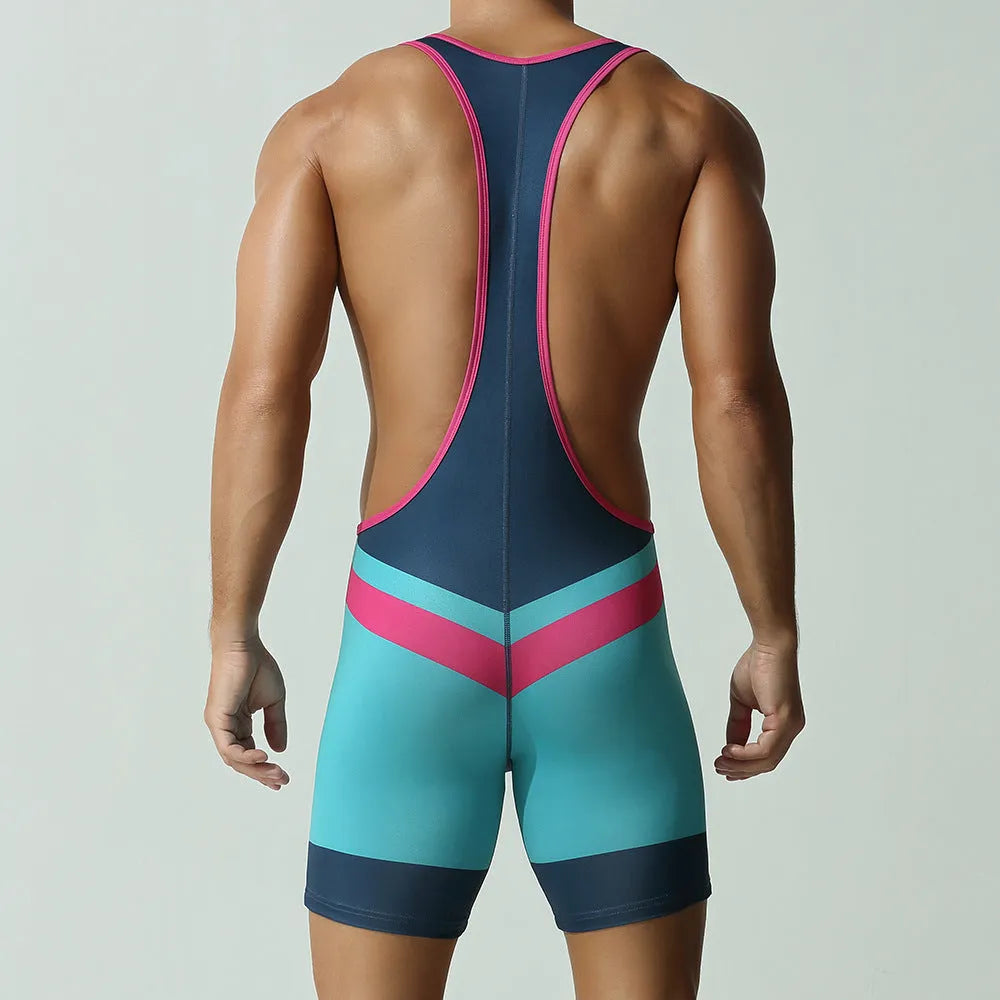 Men's quick-drying polyester sports vest jumpsuit in solid colour