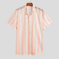 Pink men's waffle knit cardigan shirt with short sleeves and loose fit design