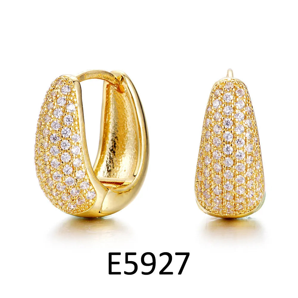 Brass gold plated heart-shaped clip earrings with zircon and gang drill decoration on copper