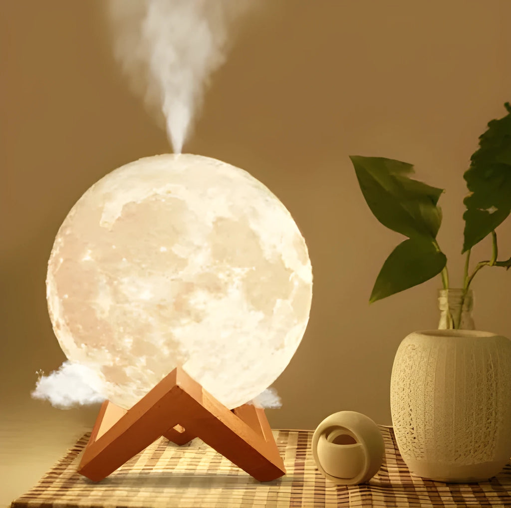 Lunar humidifier night light with 13cm spherical PVC design and LED lighting