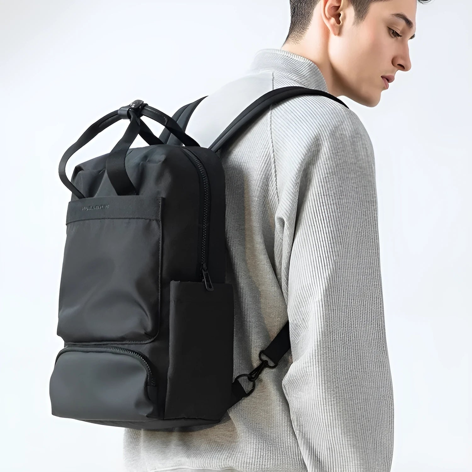 Oxford cloth computer backpack in black with multiple storage compartments