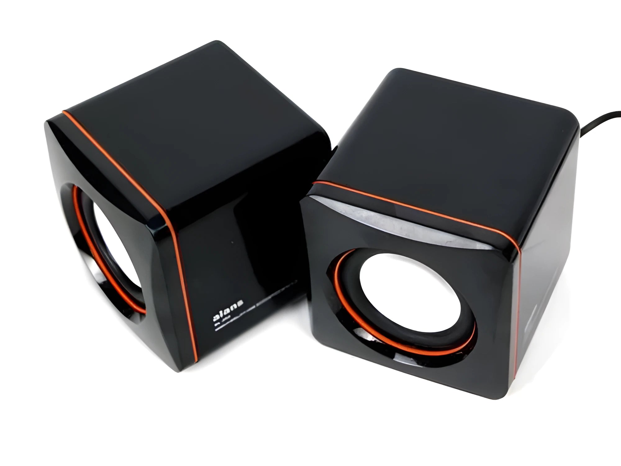 Black small square 2.0 computer speaker with USB cable for desktop audio