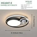 Nordic-style 48cm ceiling fan light with metal blades and acrylic lampshade in black or gold finish.