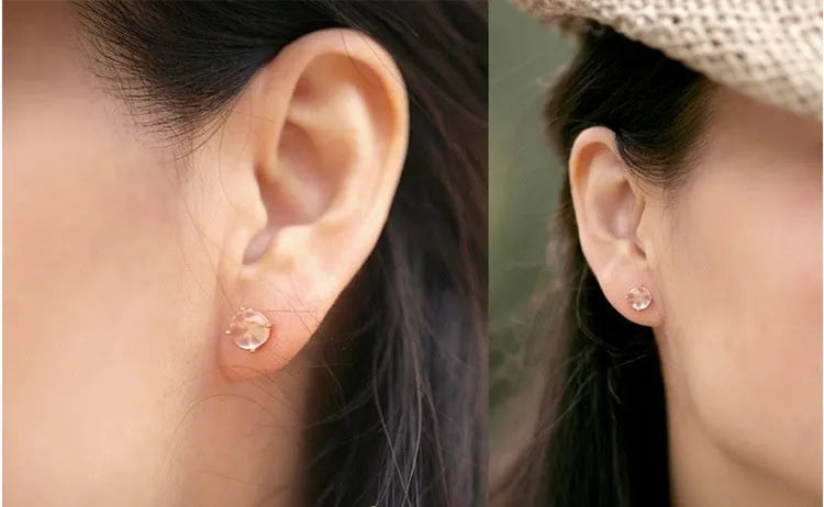 Women's Korean-style rose gold drop earrings with synthetic ross quartz crystal inlay