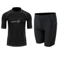 Men's half-sleeve nylon swimsuit set in blue for snorkelling and surfing with matching top and pants