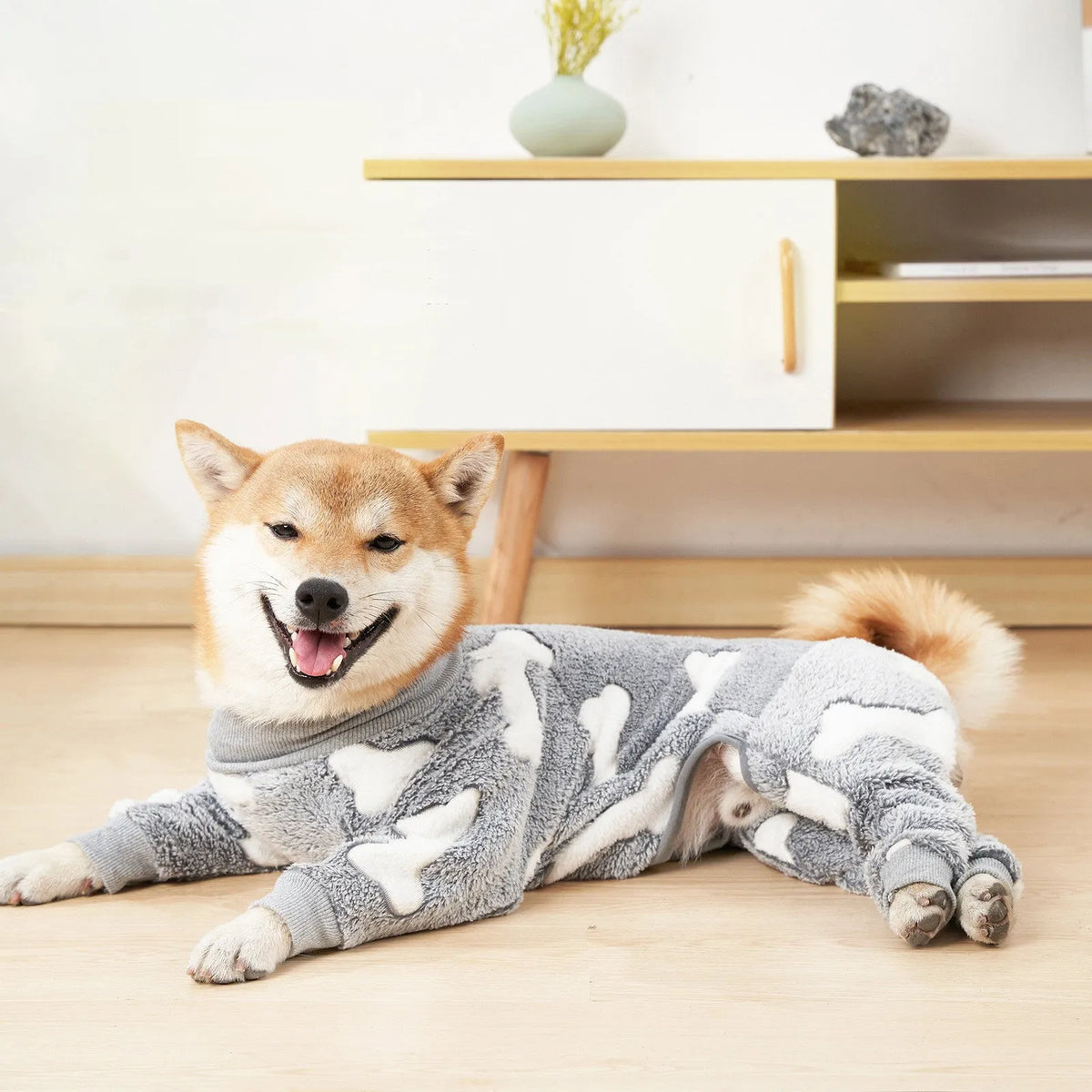 Flannel winter dog pyjamas in bone grey or starry pink, Europe and America style, sizes XS to XXXL