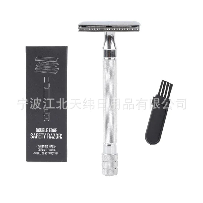 Traditional manual pogonotomy scraper with brush in black or silver metal finish