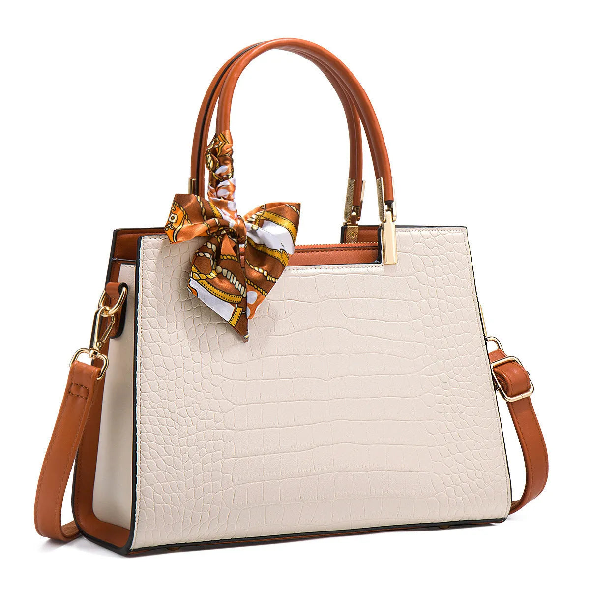 Milky white women's PU shoulder handbag with organised internal compartments on a plain background.
